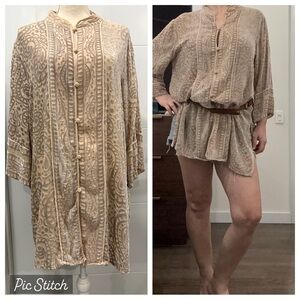 VTG BOB MACKIE WEARABLE ART LARGE BEIGE SILVER PAISLEY BURNOUT VELOUR TUNIC RARE